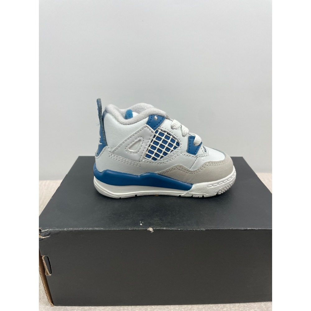Jordan 4 Retro Military Blue Toddler Sneakers White Blue BQ7670-141 Size 3C - Picture 4 of 7